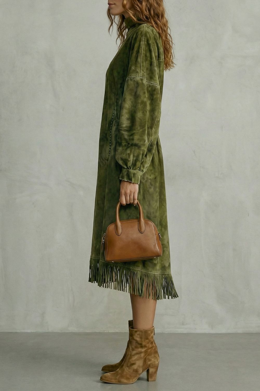 VALDRINA - VESTIDO MIDI EFECTO ANTE DE CUELLO ALTO