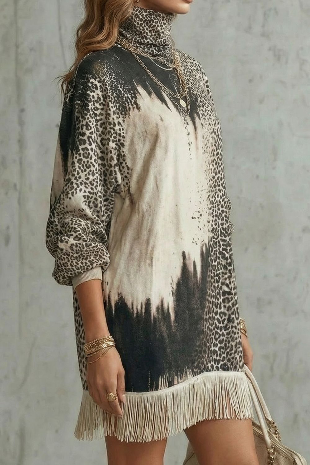 LEONELLA - MINIVESTIDO DE LEOPARDO CON FLECOS