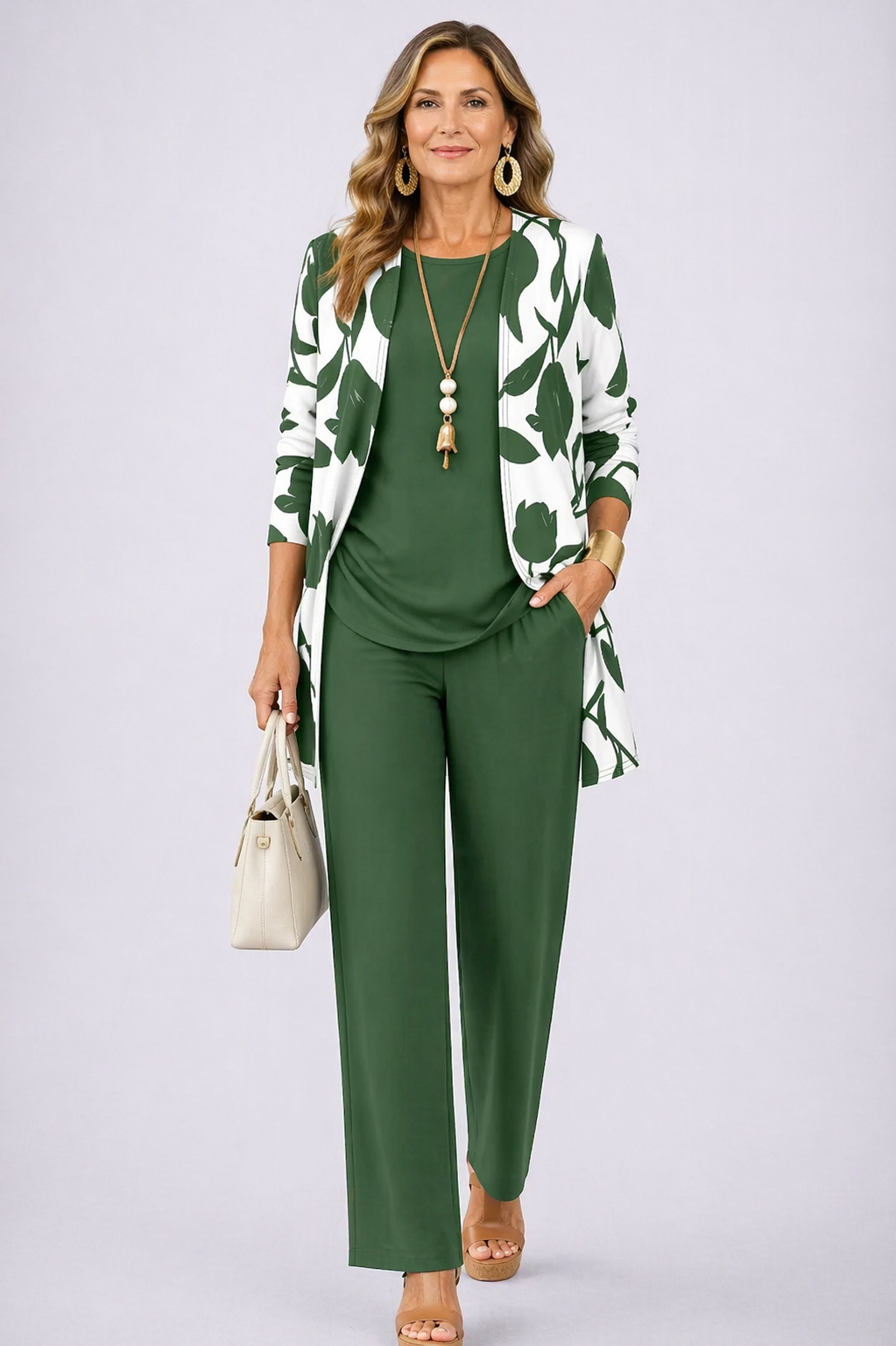 BRENDA - CONJUNTO DE TRES PIEZAS EN VERDE Y BLANCO