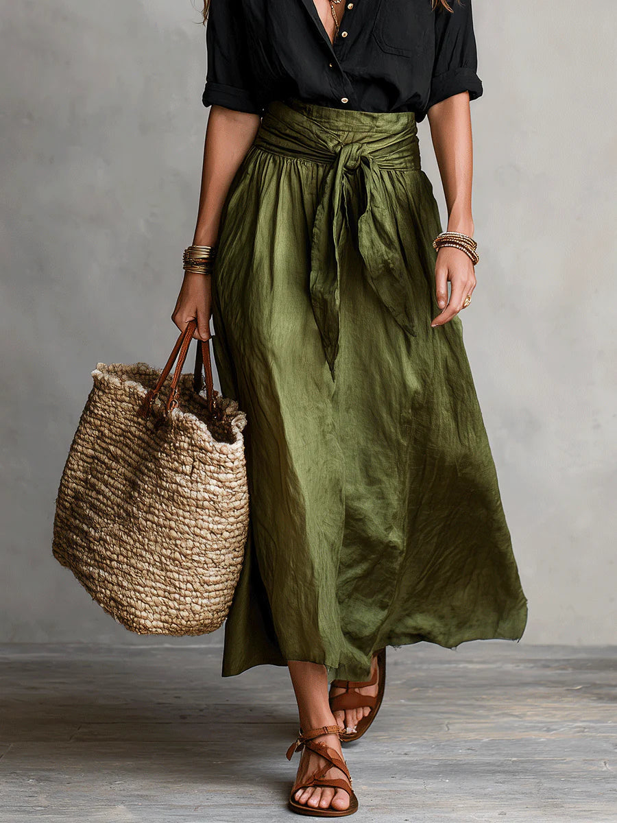 VERA - CONJUNTO DE DOS PIEZAS CON FALDA MIDI VERDE OLIVA
