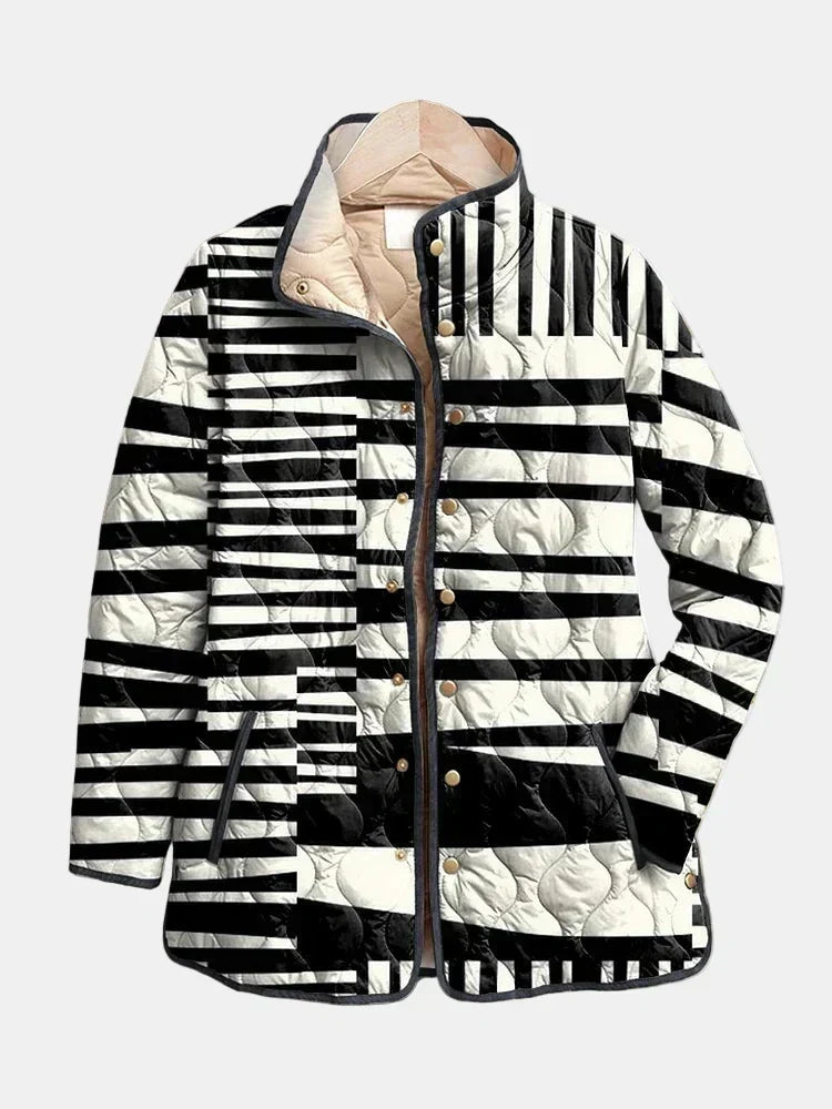 CHAQUETA ACOLCHADA BEIGE DE LÍNEAS NEGRAS