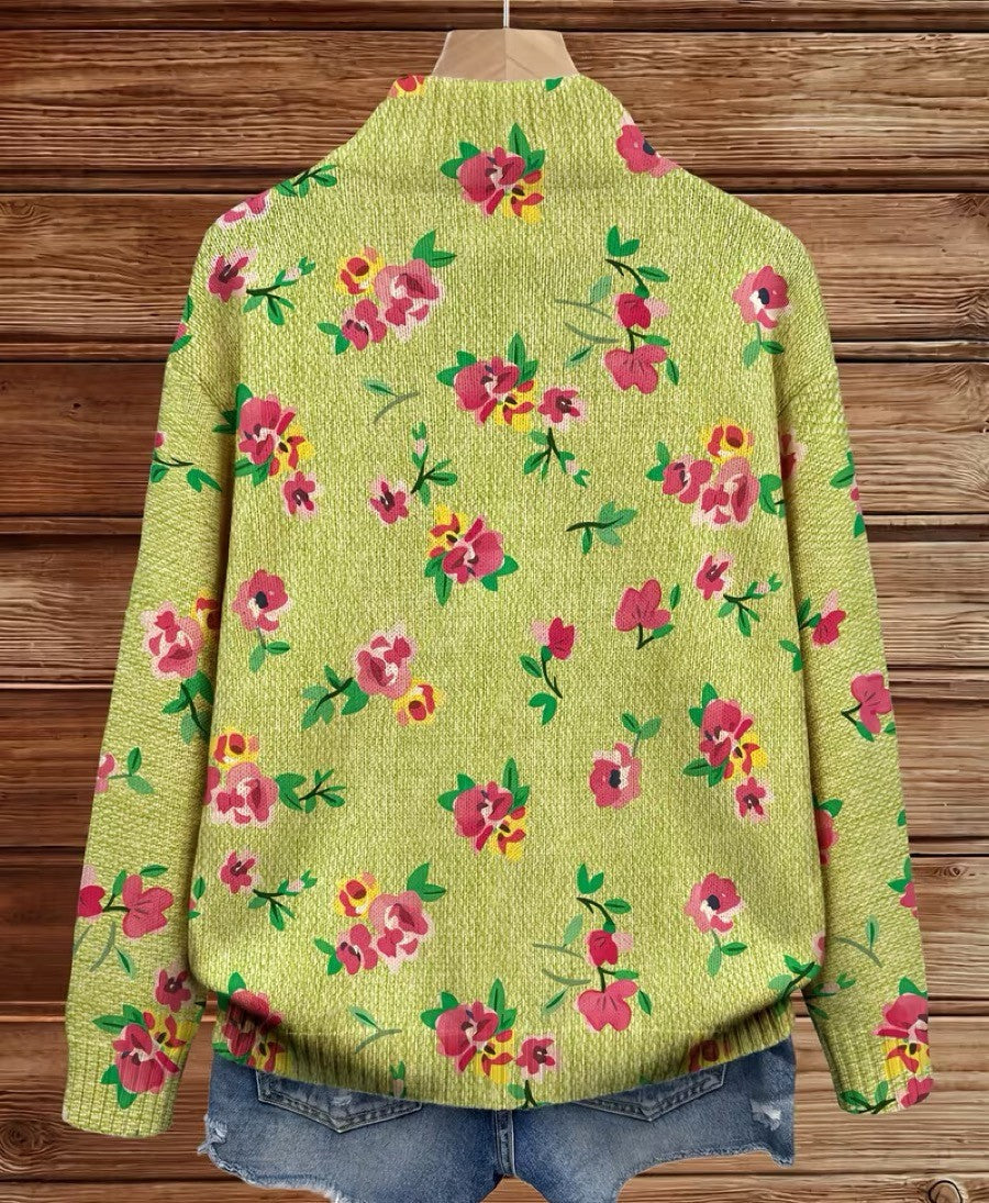 CONSTANCE - CÁRDIGAN FLORAL ROSA Y LIMA CON CREMALLERA