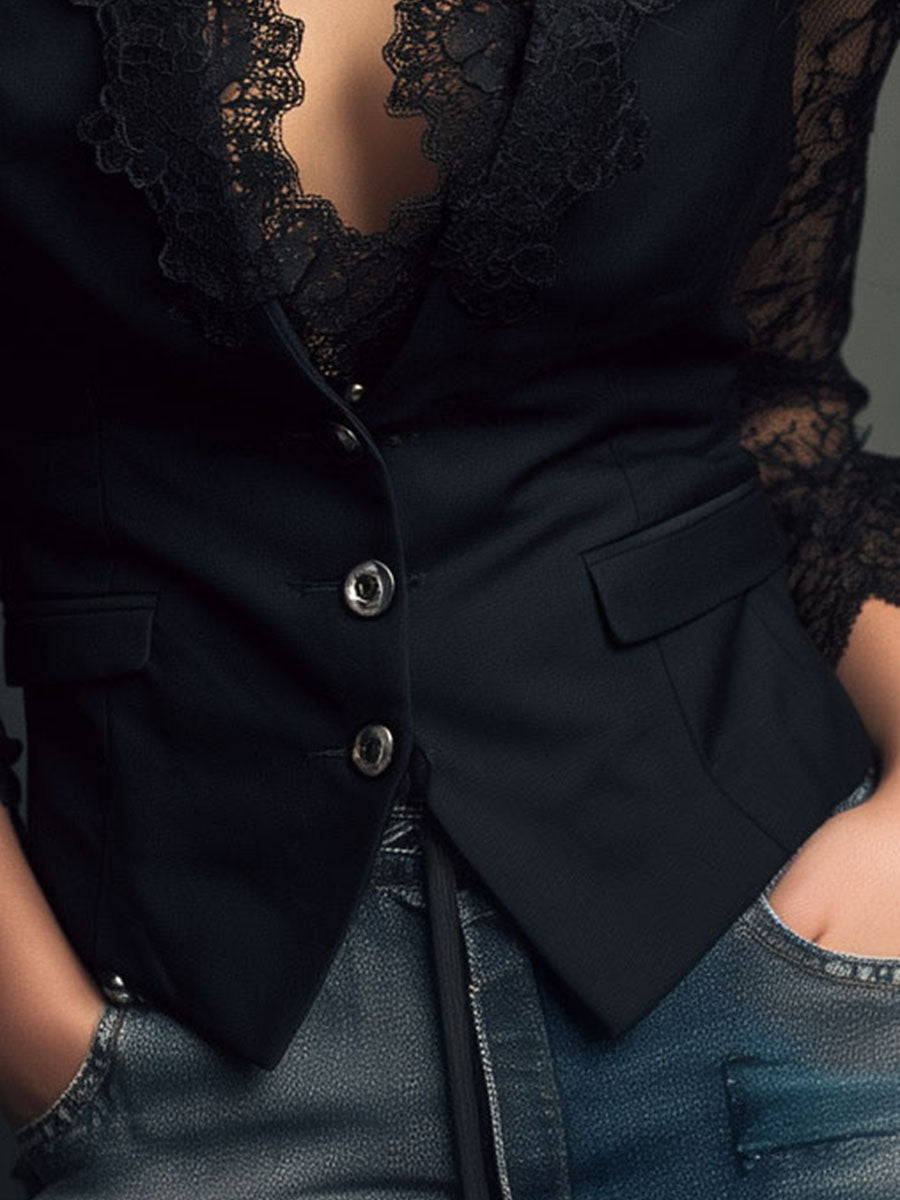 MAELYS - BLUSA NEGRA CON MANGAS SEMITRANSPARENTES