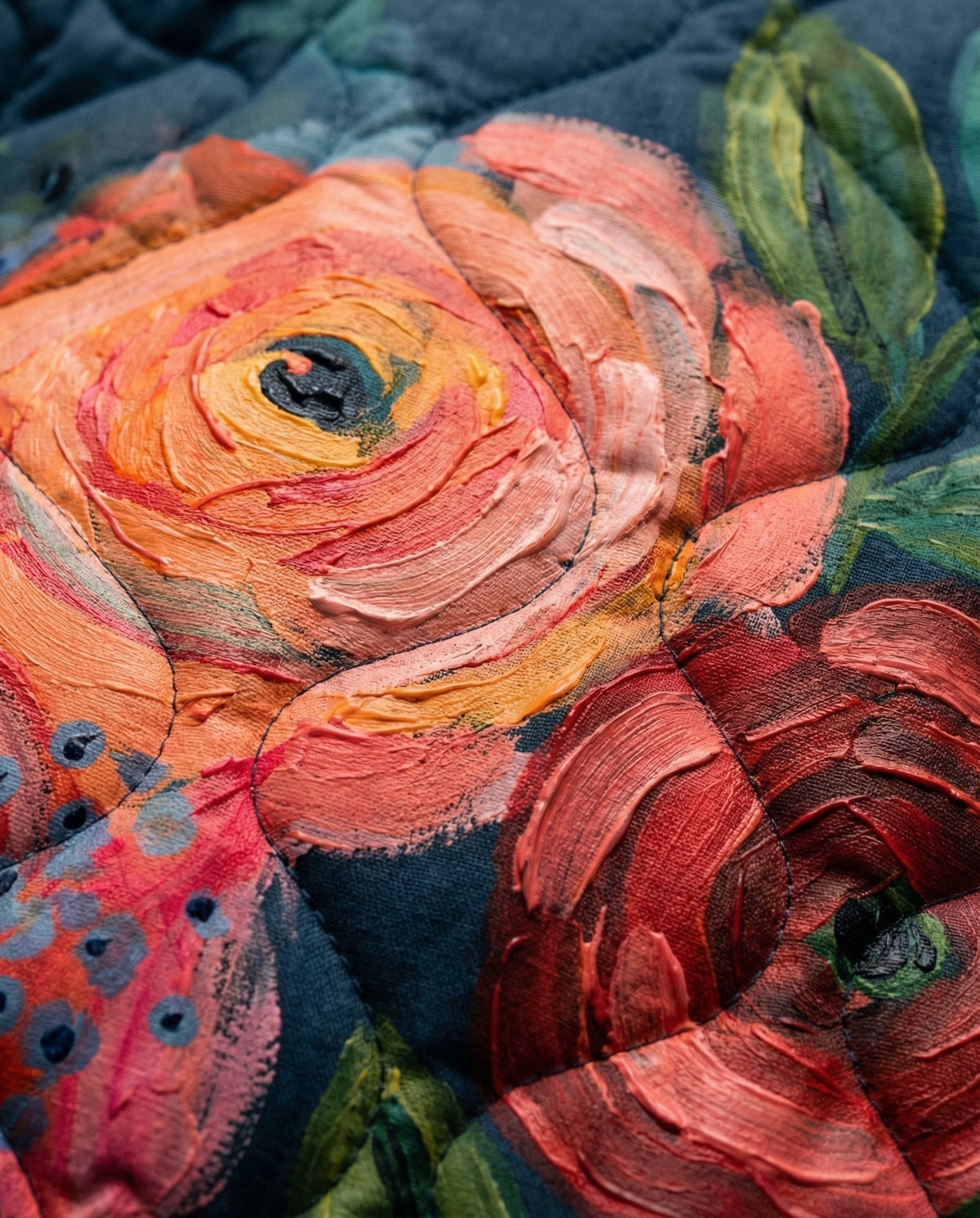 CHAQUETA MATELASEADA AZUL CON FLORES