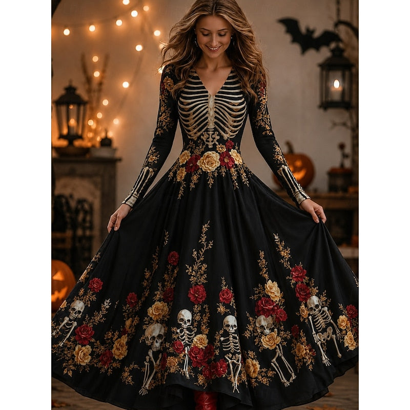 OCTAVIA - VESTIDO LARGO CON ESTAMPADO DE ESQUELETOS