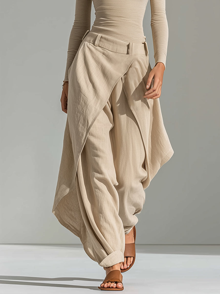 AMANDINE - CONJUNTO BEIGE CON ESCOTE BARCO Y PANTALÓN ANCHO
