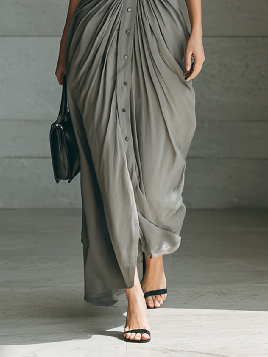 OPHÉLIE - VESTIDO LARGO PLISADO CON CUELLO