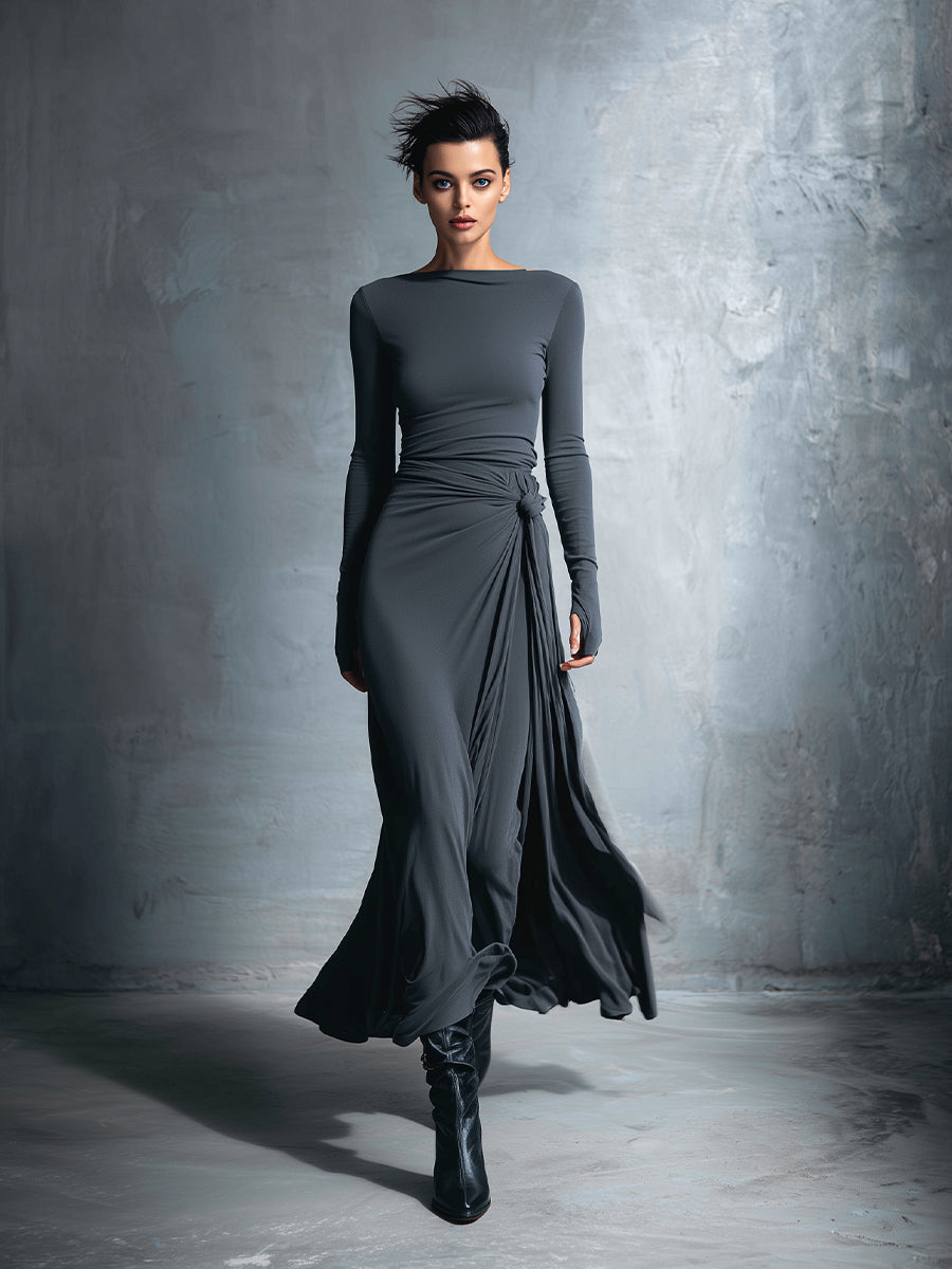 ISAURE - VESTIDO LARGO CON LAZO LATERAL