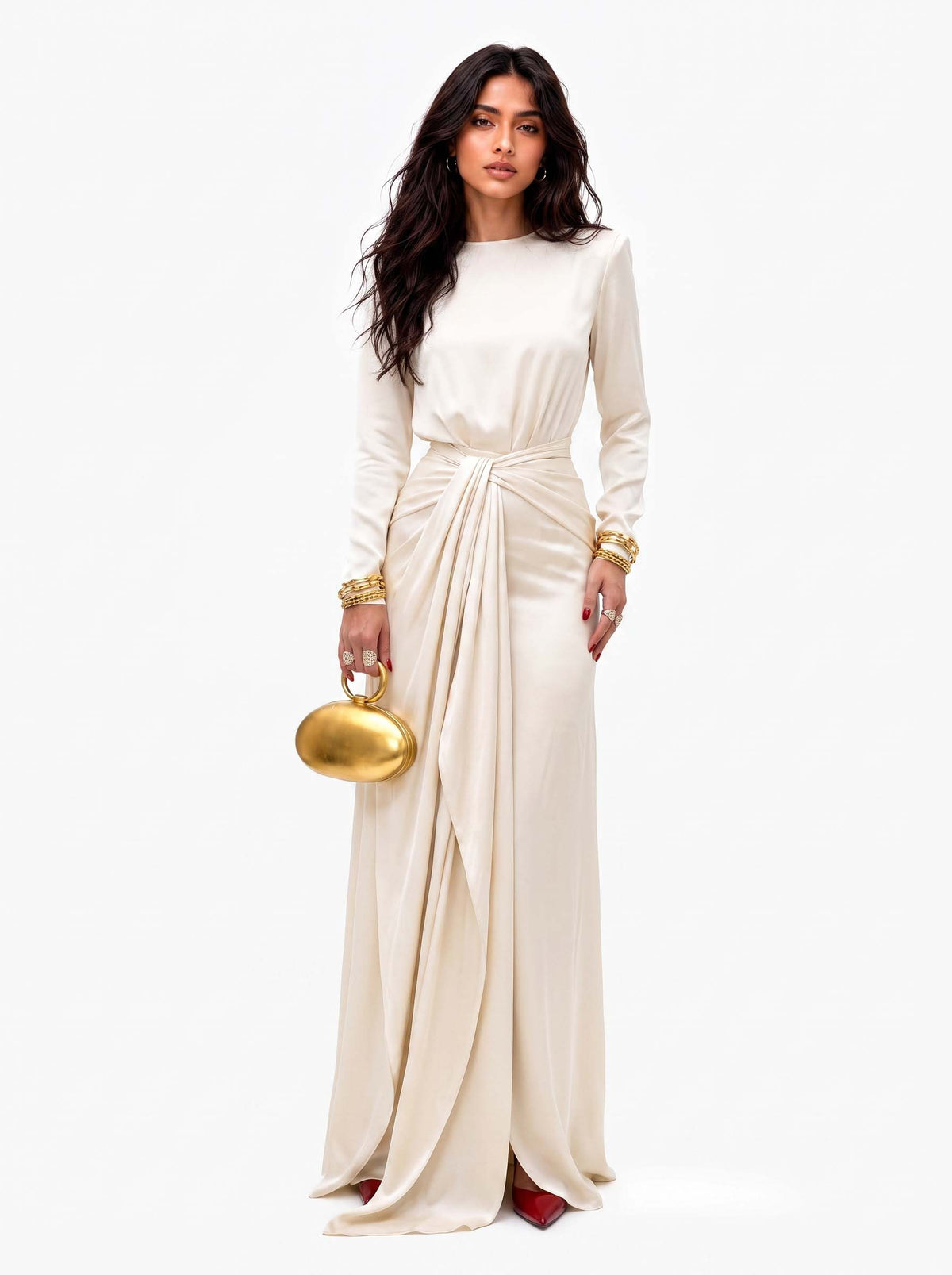 ELEGANTE VESTIDO MAXI DE SATÉN DRAPEADO
