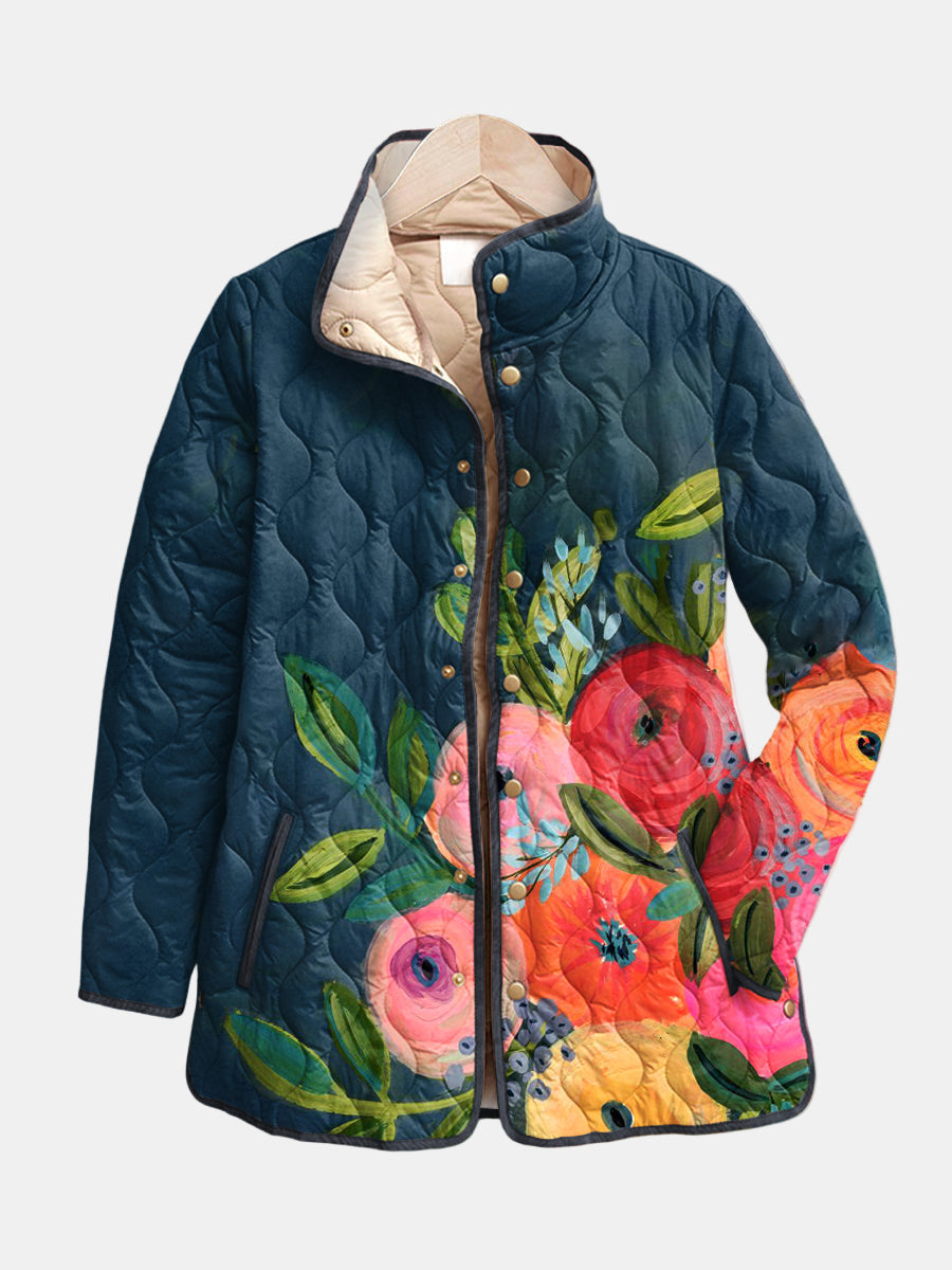 CHAQUETA MATELASEADA AZUL CON FLORES