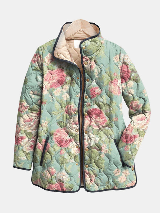 CHAQUETA MATELASEADA MENTA CON FLORES
