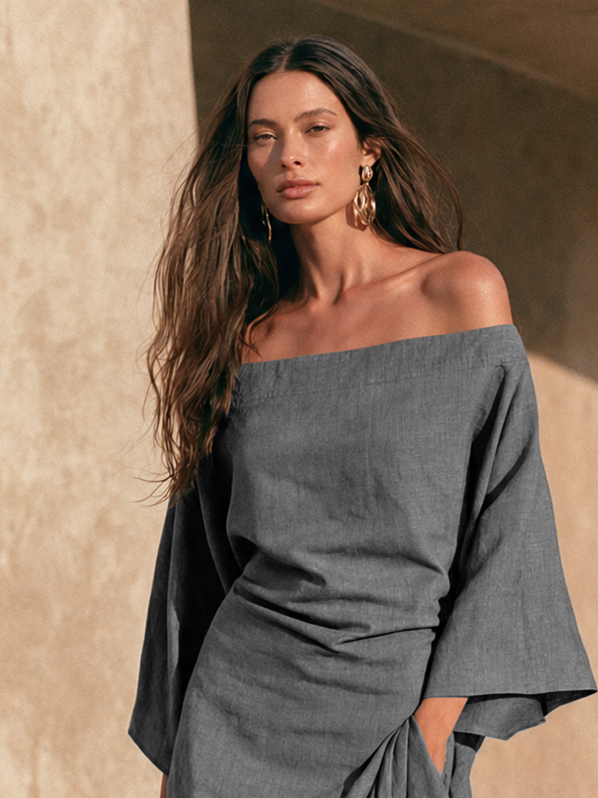 AURE - VESTIDO LARGO PALABRA DE HONOR CON VOLANTES