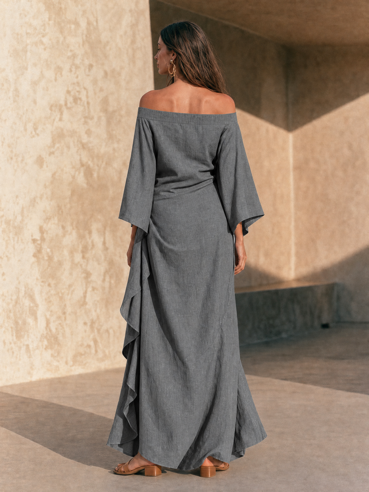 AURE - VESTIDO LARGO PALABRA DE HONOR CON VOLANTES