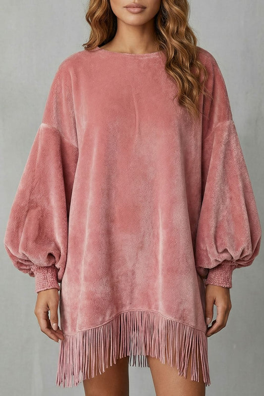 BELLURIE - MINIVESTIDO DE TERCIOPELO CON FLECOS