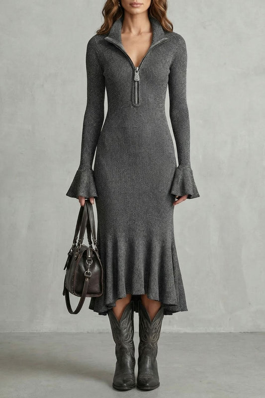 VELORIA - VESTIDO MIDI DE PUNTO CON MANGAS ACAMPANADAS