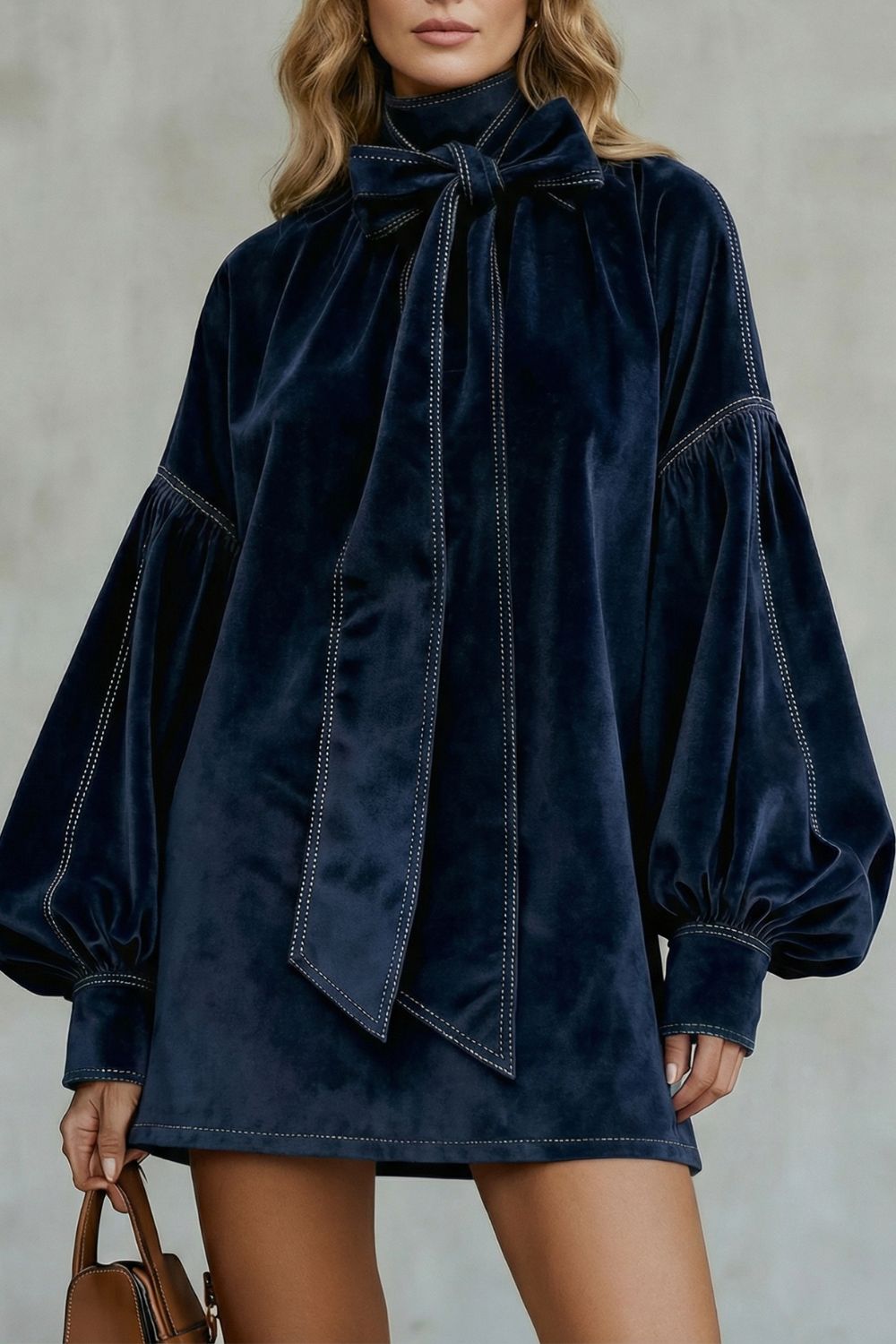 VELOURINE - MINIVESTIDO DE TERCIOPELO CON LAZO AL CUELLO
