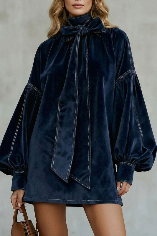 VELOURINE - MINIVESTIDO DE TERCIOPELO CON LAZO AL CUELLO