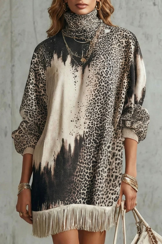 LEONELLA - MINIVESTIDO DE LEOPARDO CON FLECOS
