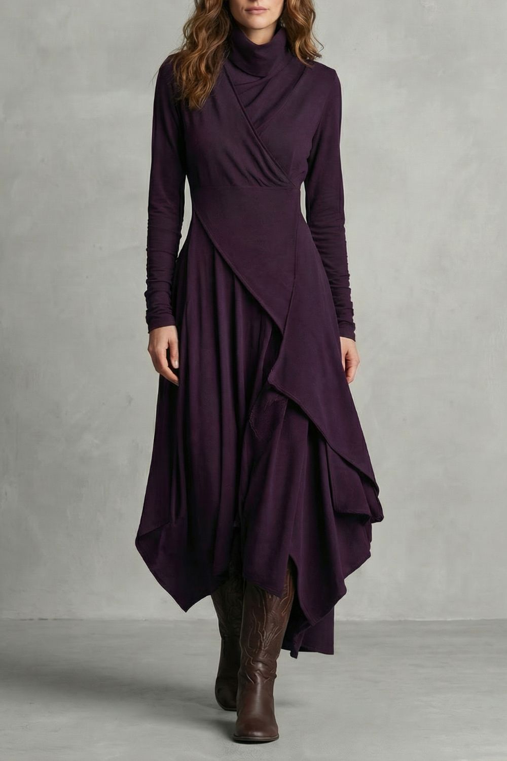 SORELLIA - VESTIDO MIDI DRAPEADO DE CUELLO ALTO