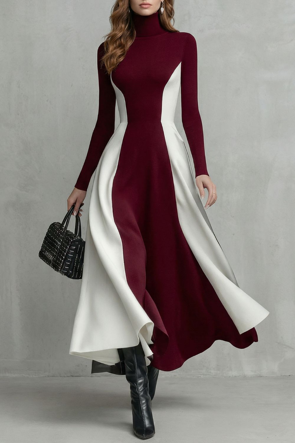 MARIVEILLE - VESTIDO LARGO BICOLOR DE CUELLO ALTO