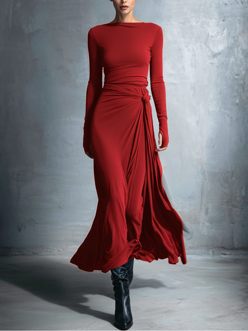 ISAURE - VESTIDO LARGO CON LAZO LATERAL