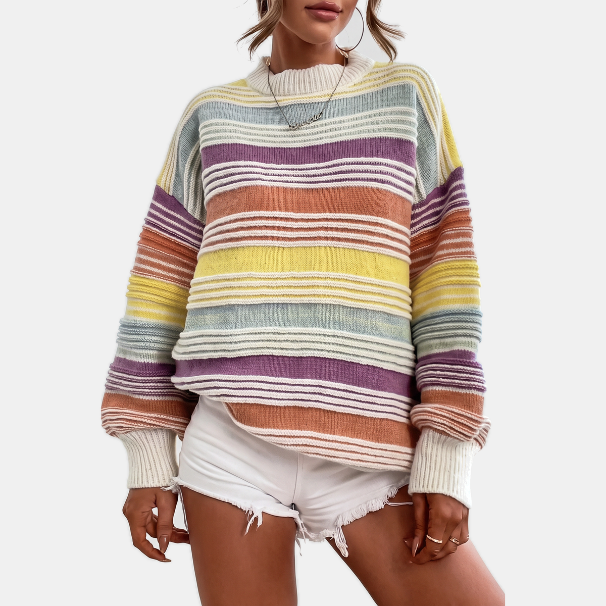 ELDA - JERSEY DE RAYAS CON MANGAS GLOBO