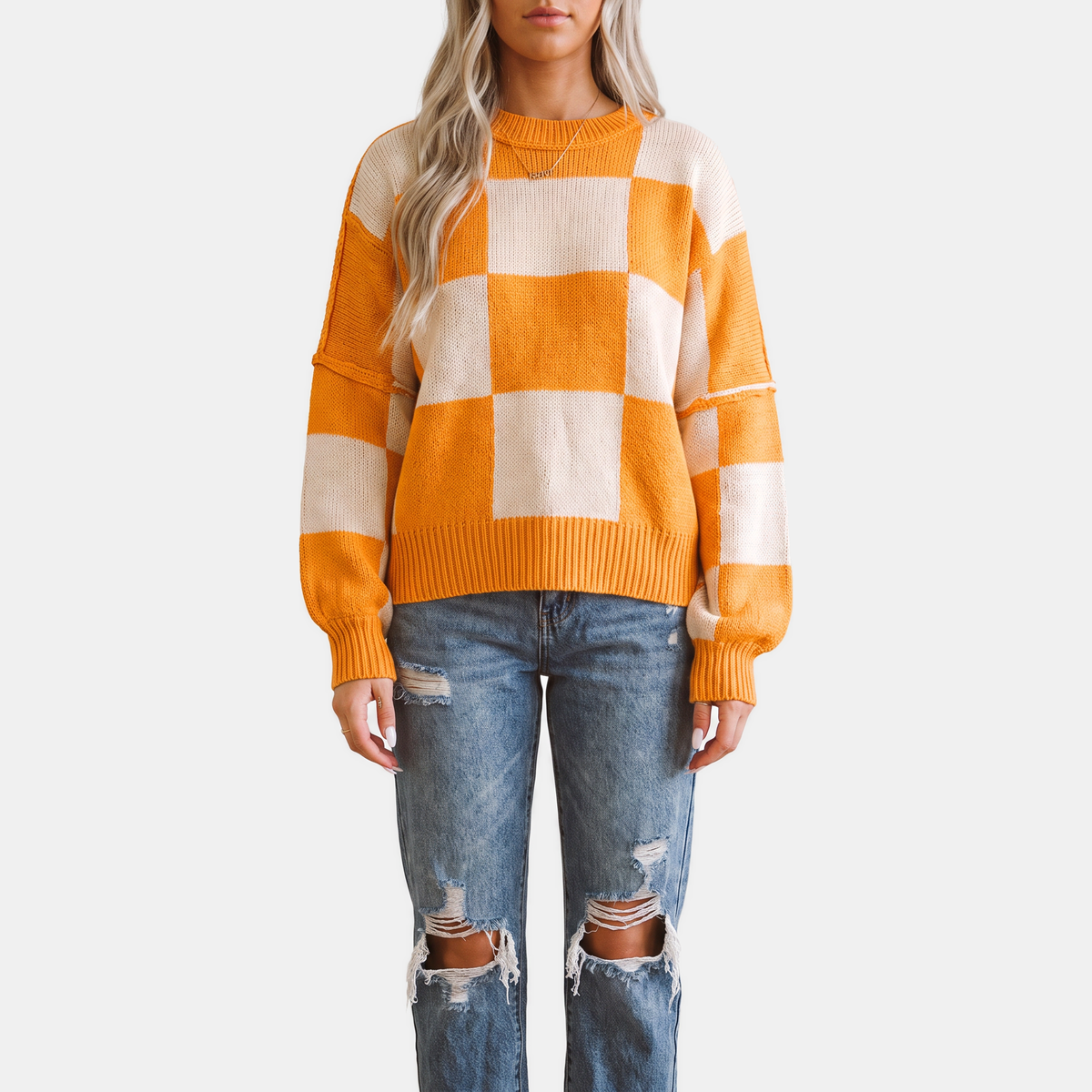 OTTILIA - JERSEY DE CUADROS CON MANGAS ABULLONADAS