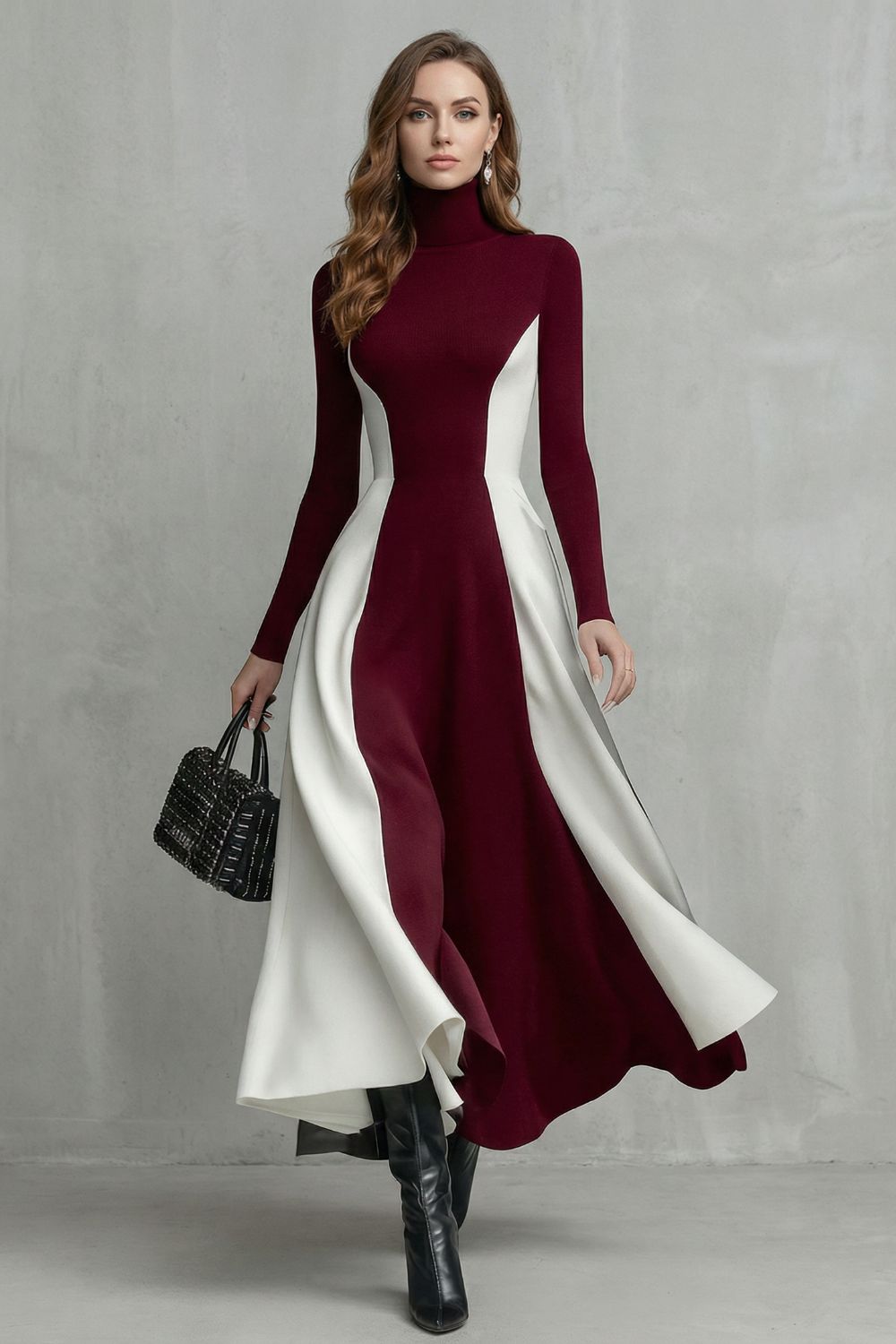MARIVEILLE - VESTIDO LARGO BICOLOR DE CUELLO ALTO