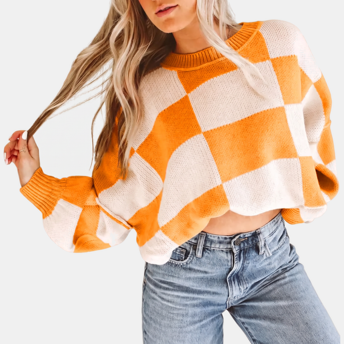 OTTILIA - JERSEY DE CUADROS CON MANGAS ABULLONADAS