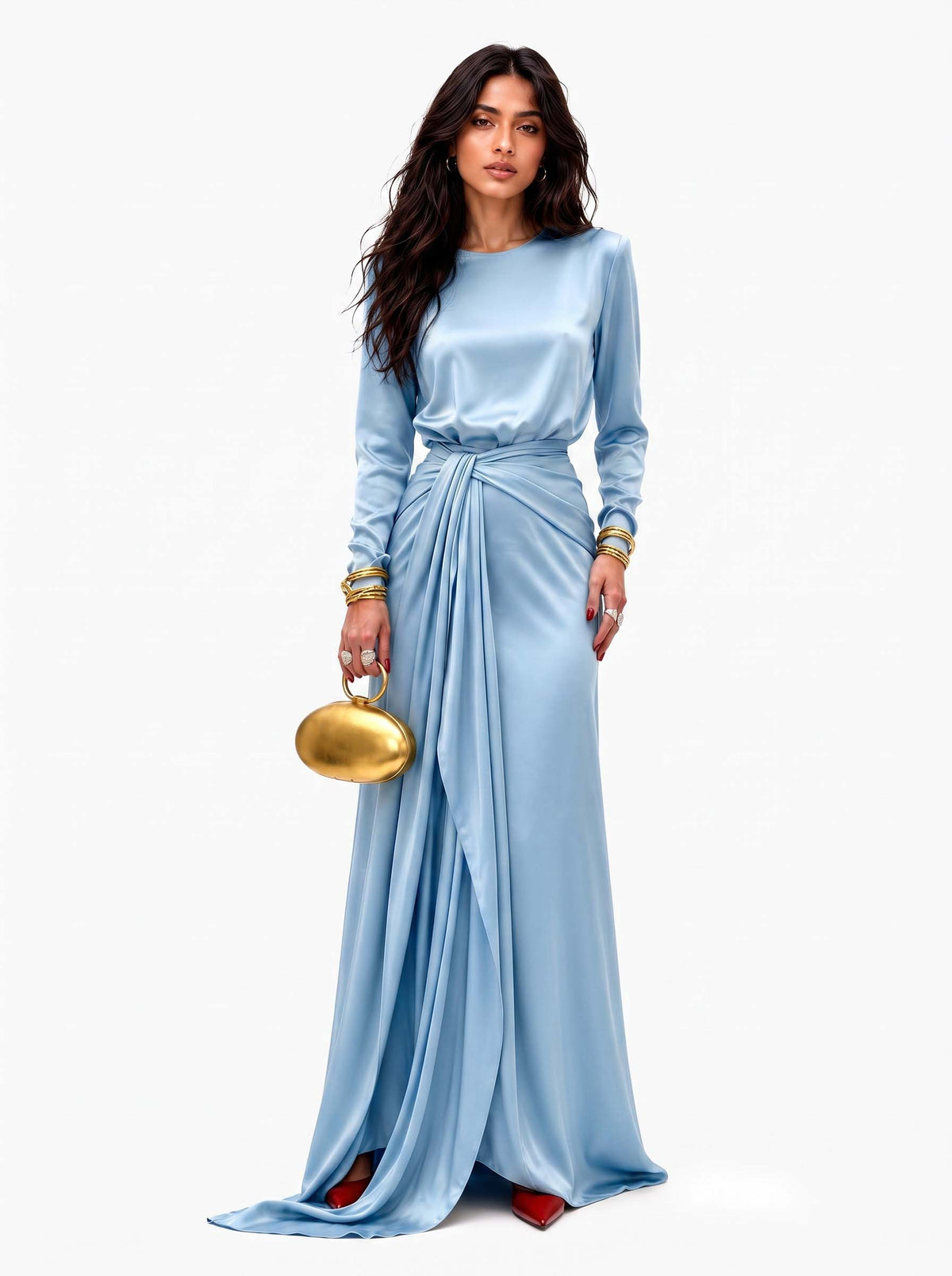ELEGANTE VESTIDO MAXI DE SATÉN DRAPEADO