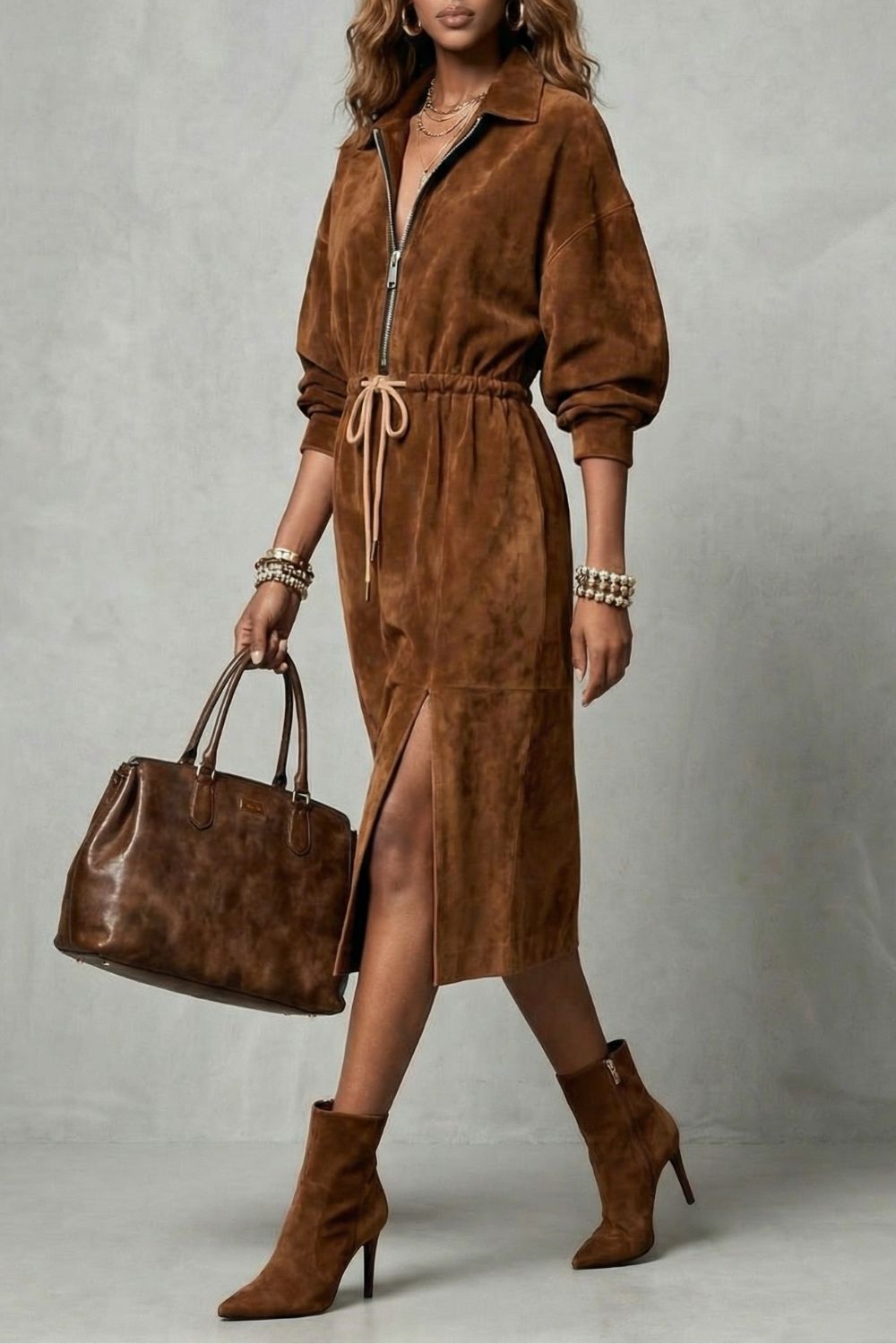 ZANETTA - VESTIDO MIDI EFECTO ANTE CON CREMALLERA