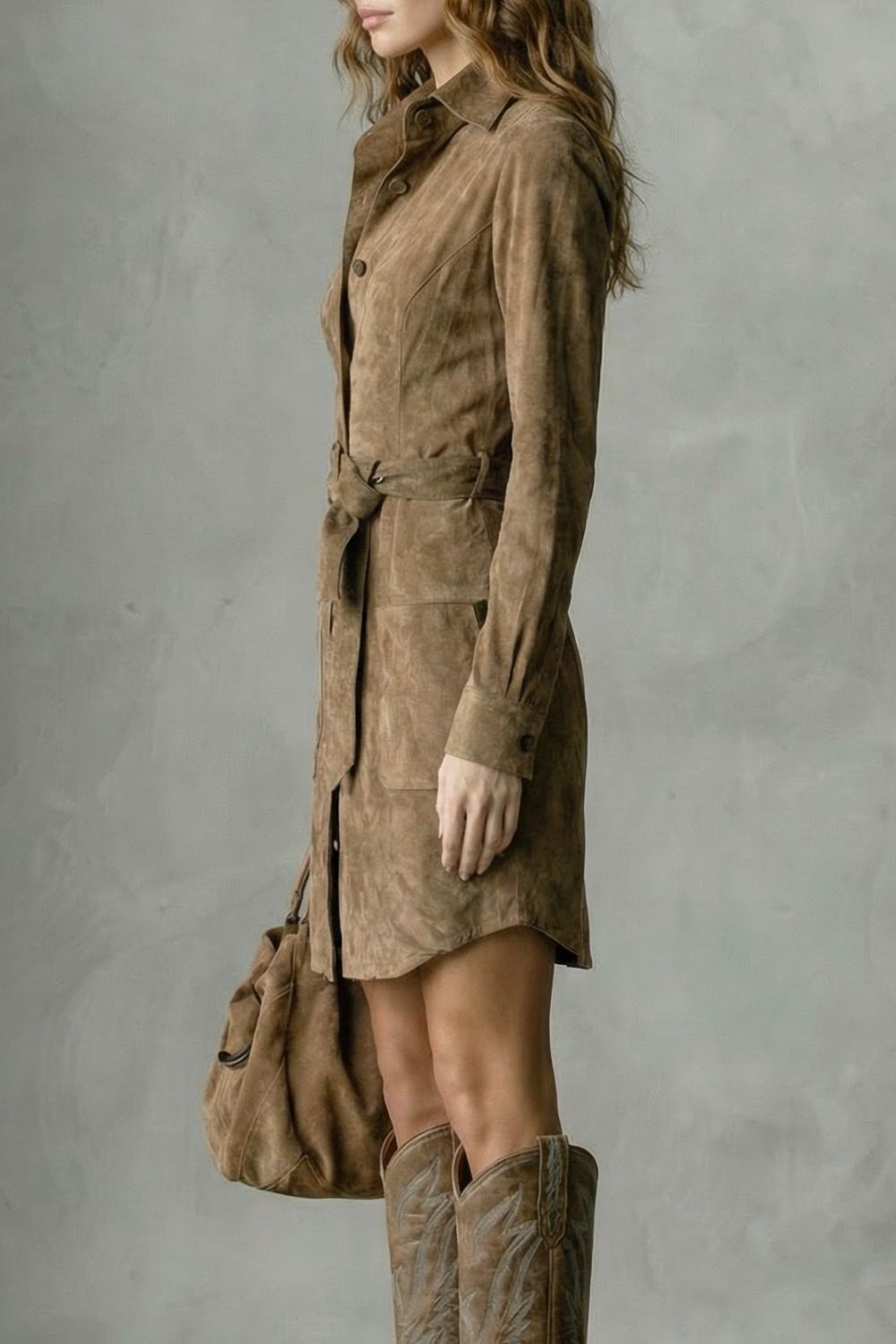 VELLESSA - VESTIDO MIDI EFECTO ANTE CON CINTURÓN