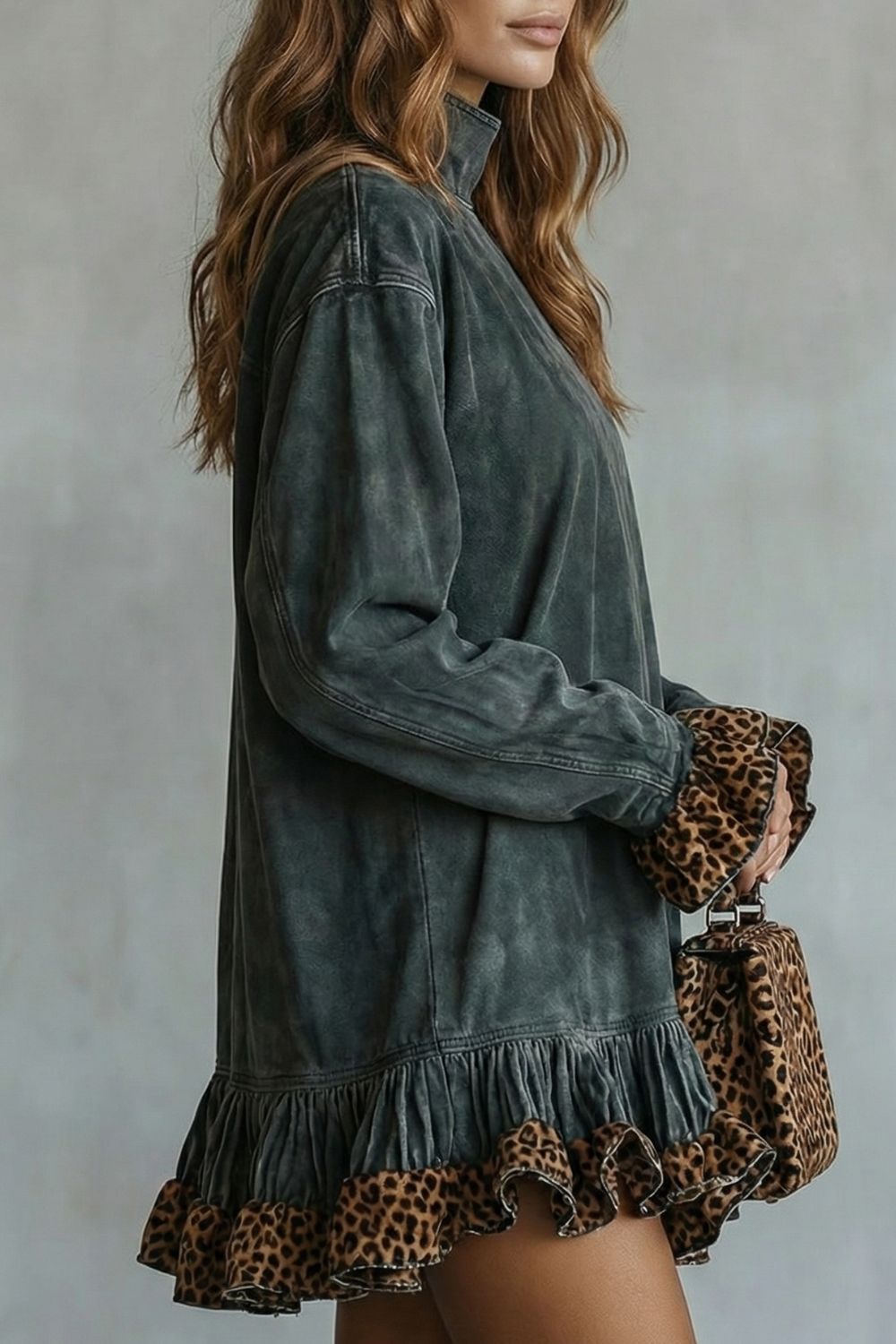 SELVATTA - MINIVESTIDO EFECTO ANTE CON DETALLES DE LEOPARDO