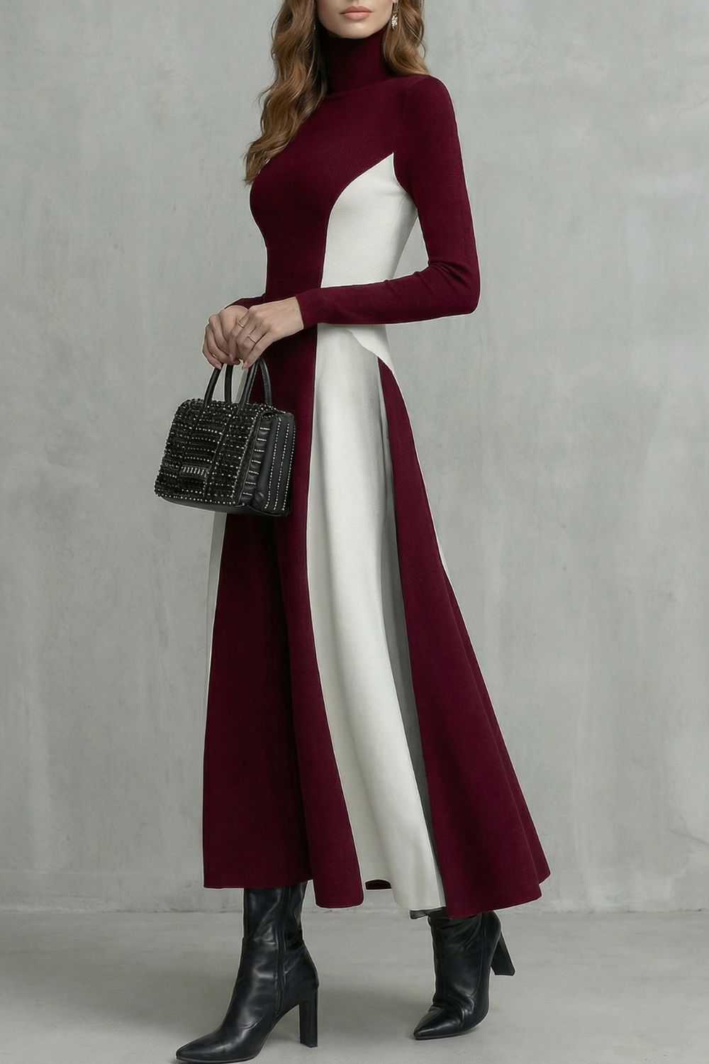 MARIVEILLE - VESTIDO LARGO BICOLOR DE CUELLO ALTO