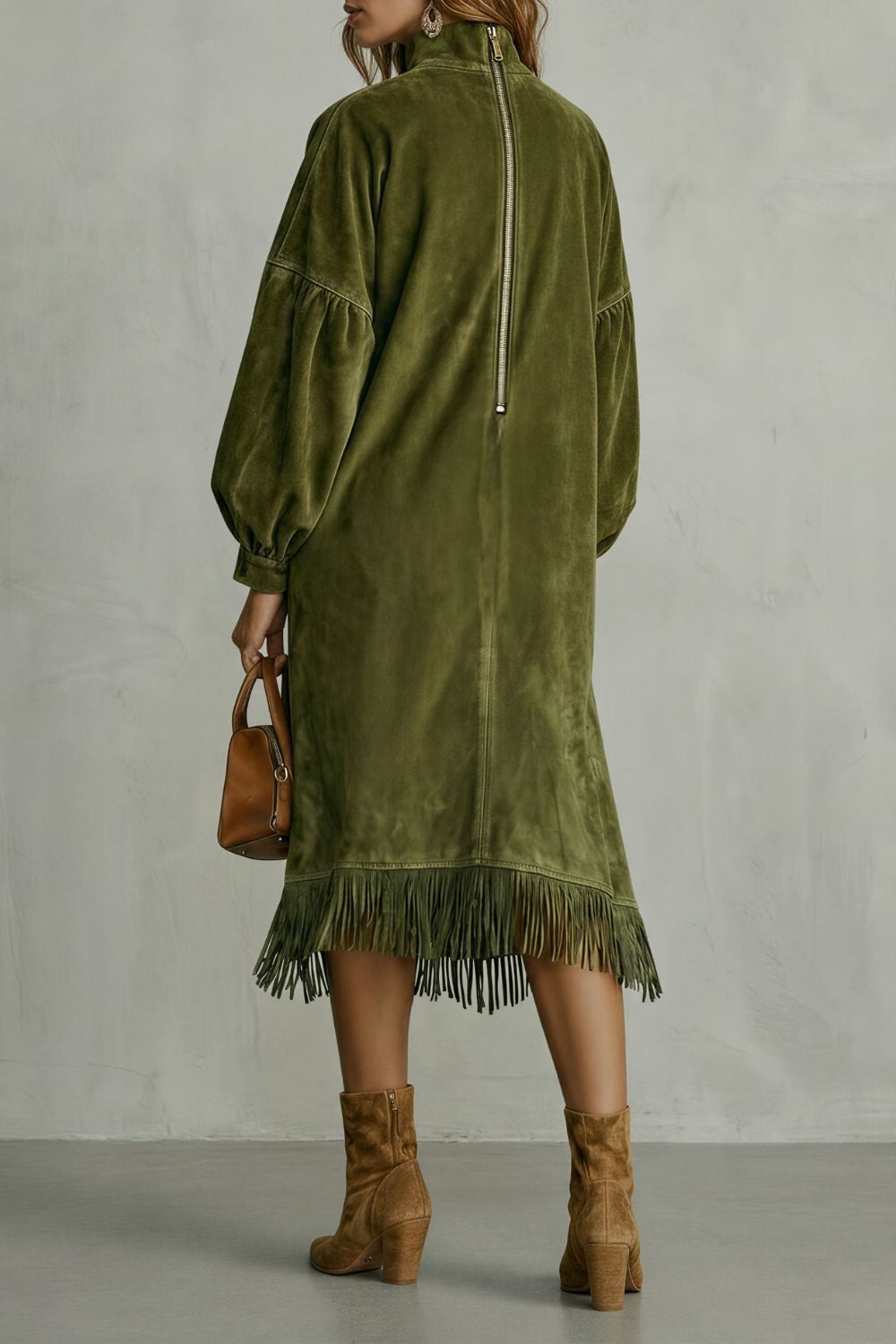 VALDRINA - VESTIDO MIDI EFECTO ANTE DE CUELLO ALTO