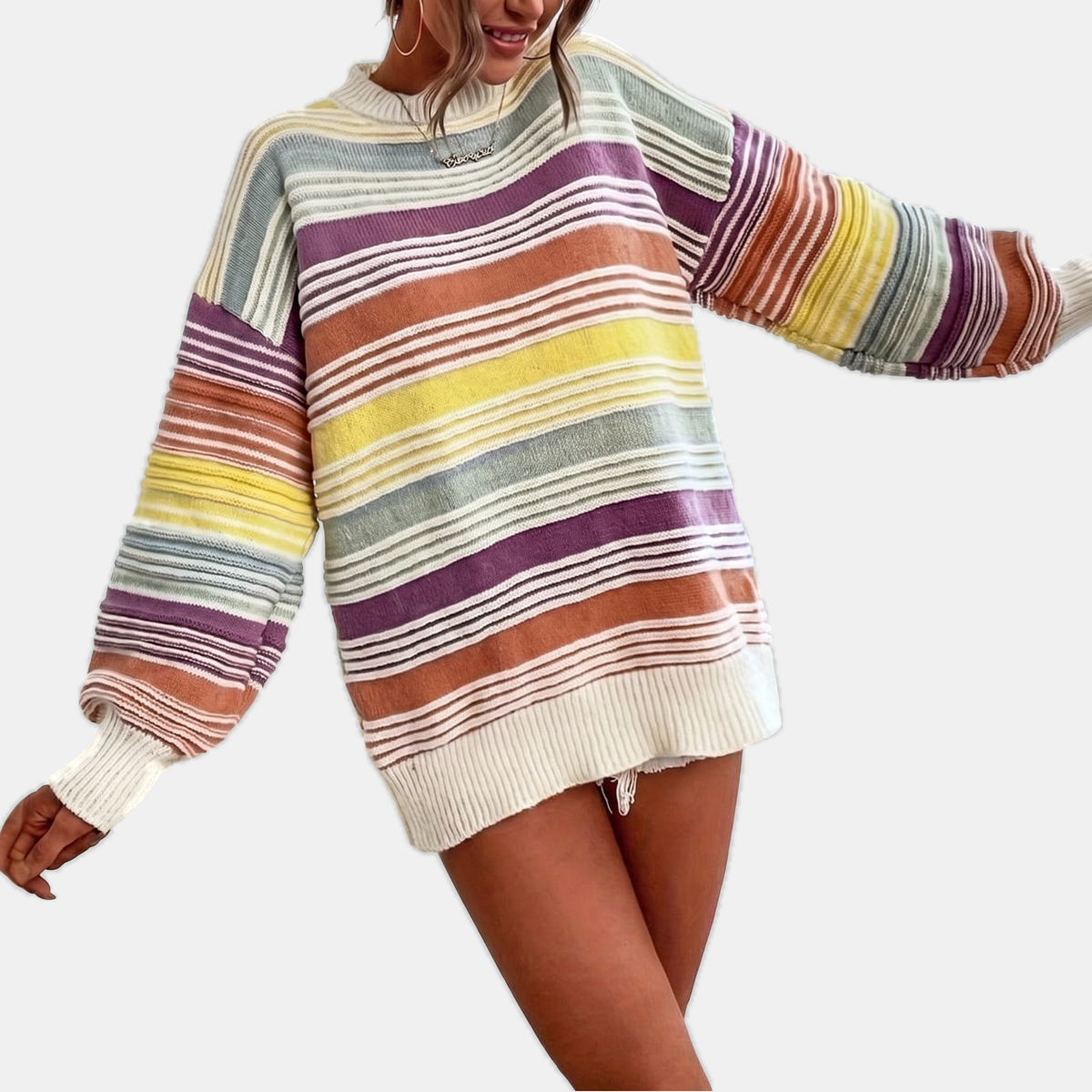 ELDA - JERSEY DE RAYAS CON MANGAS GLOBO