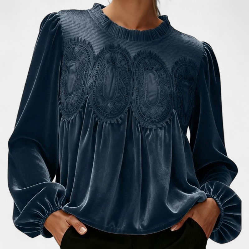 ISABELLA - BLUSA ACAMPANADA DE ENCAJE CON RIBETE DE TERCIOPELO
