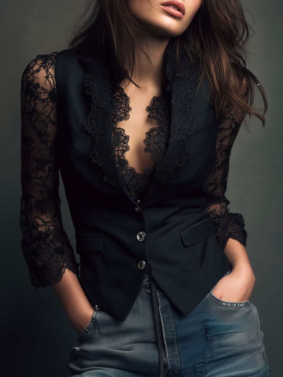 MAELYS - BLUSA NEGRA CON MANGAS SEMITRANSPARENTES
