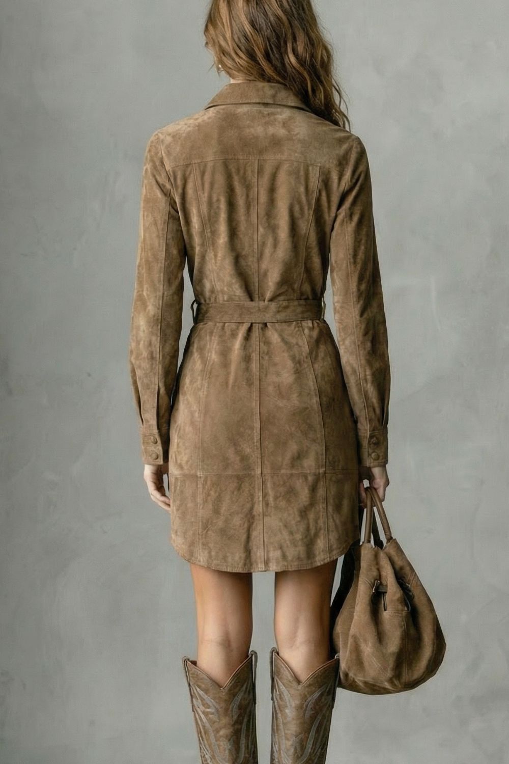 VELLESSA - VESTIDO MIDI EFECTO ANTE CON CINTURÓN