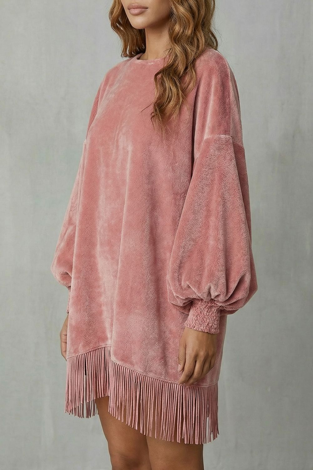 BELLURIE - MINIVESTIDO DE TERCIOPELO CON FLECOS