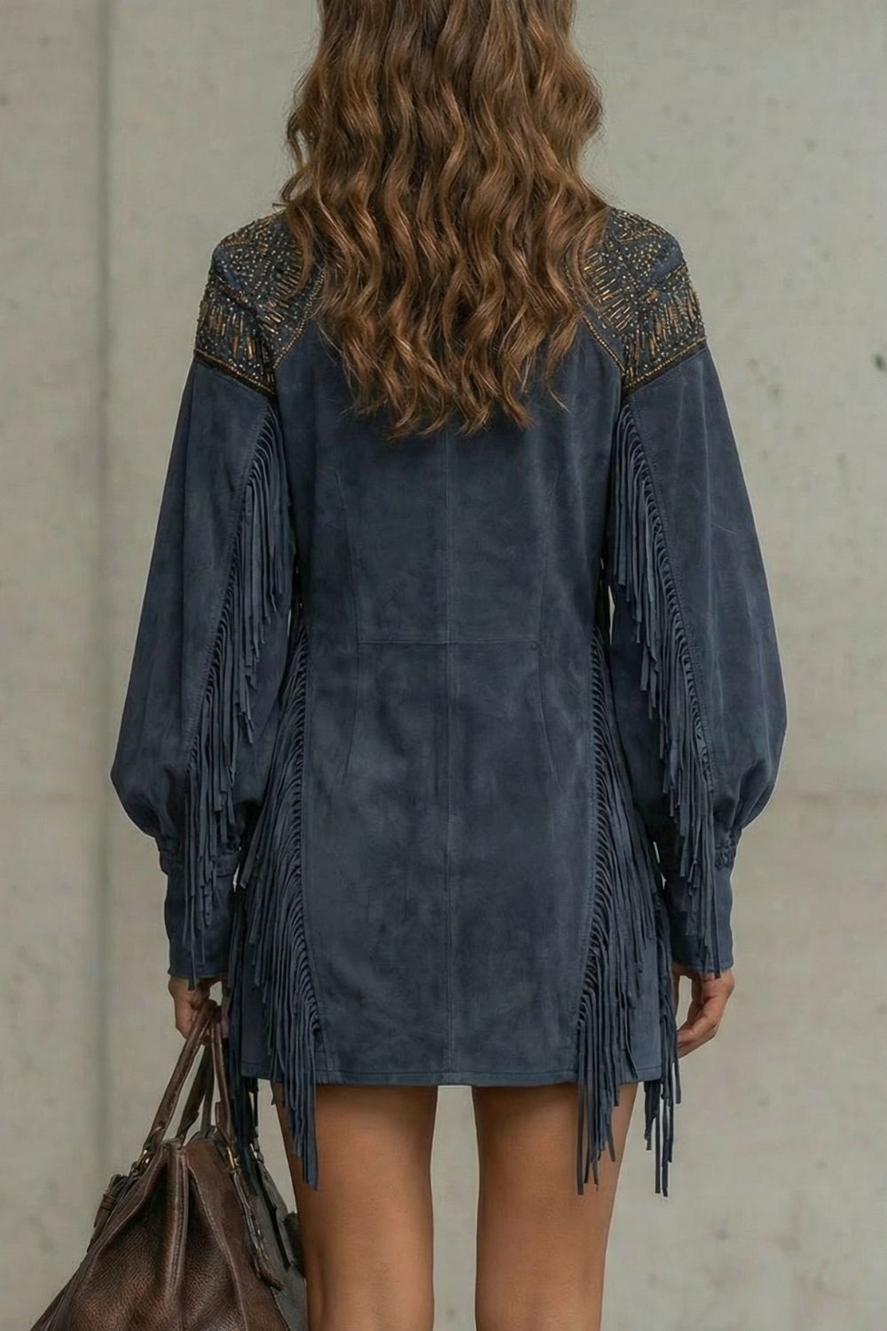 CALVETTA - MINIVESTIDO TÚNICA CON FLECOS BORDADOS