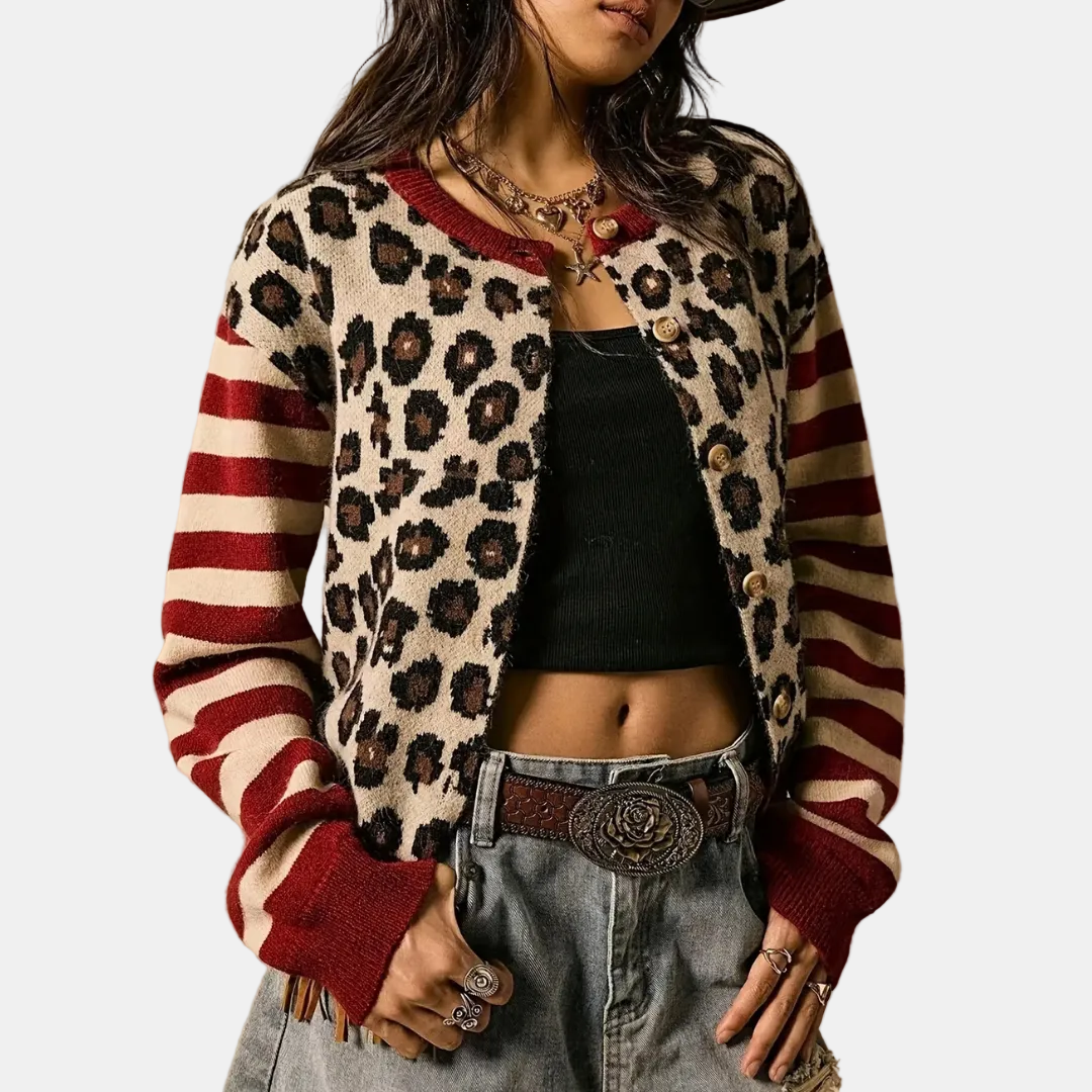 ODILE - CÁRDIGAN DE PUNTO ANIMAL PRINT CON MANGAS DE RAYAS