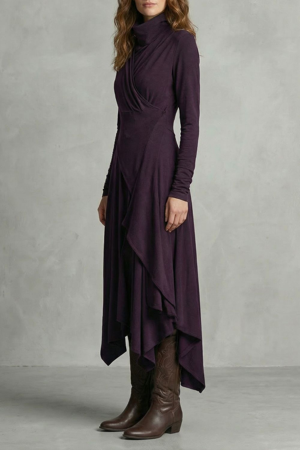 SORELLIA - VESTIDO MIDI DRAPEADO DE CUELLO ALTO