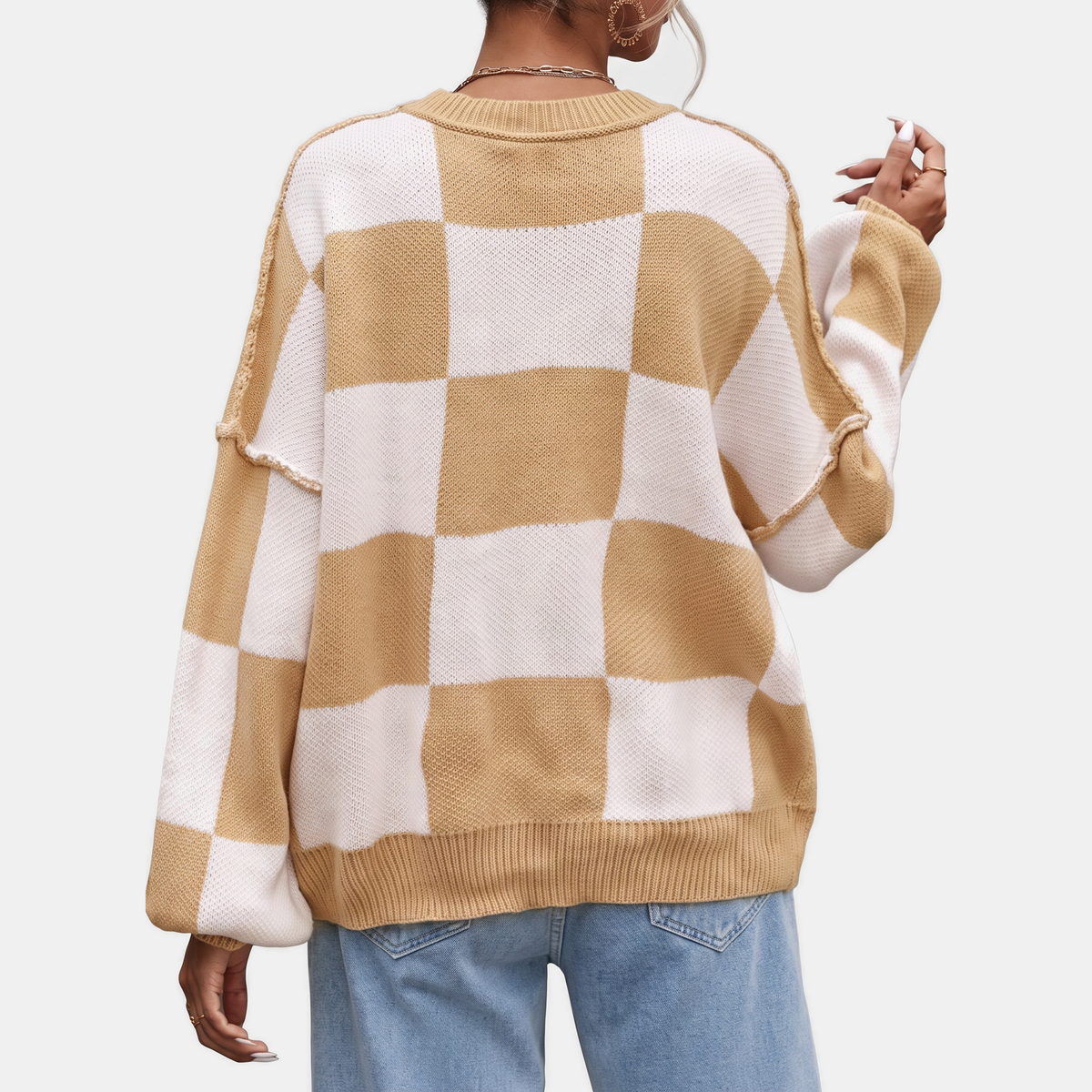 OTTILIA - JERSEY DE CUADROS CON MANGAS ABULLONADAS
