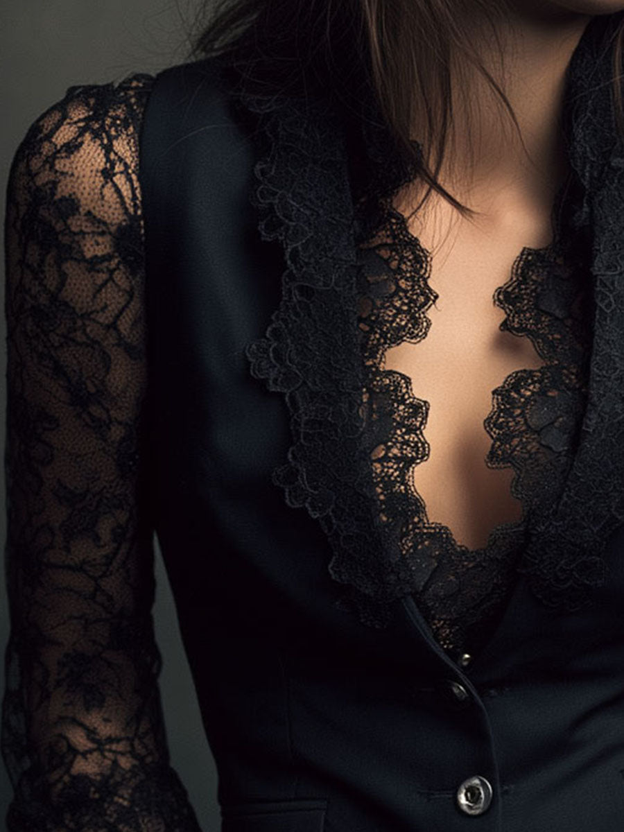 MAELYS - BLUSA NEGRA CON MANGAS SEMITRANSPARENTES