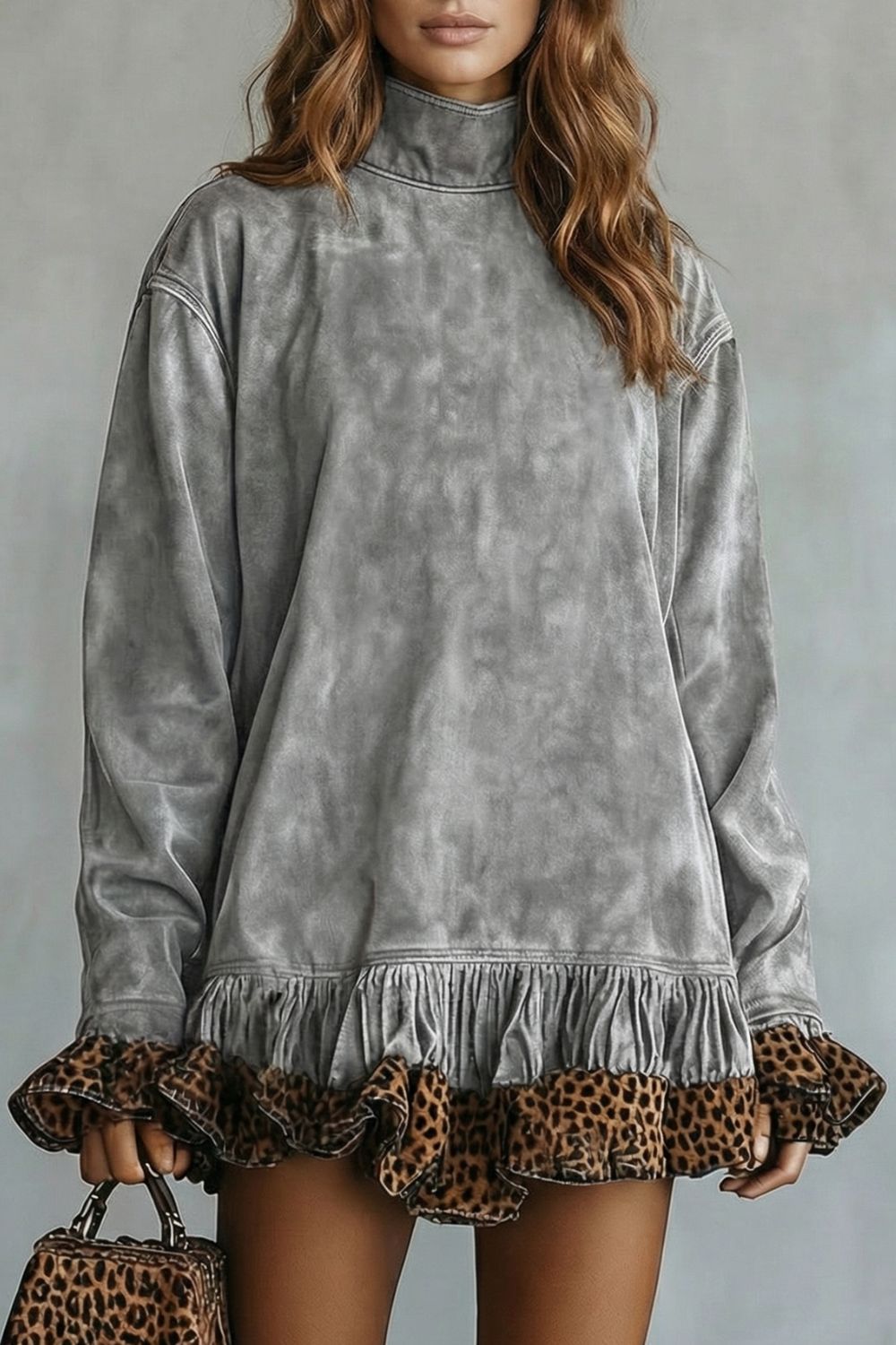SELVATTA - MINIVESTIDO EFECTO ANTE CON DETALLES DE LEOPARDO