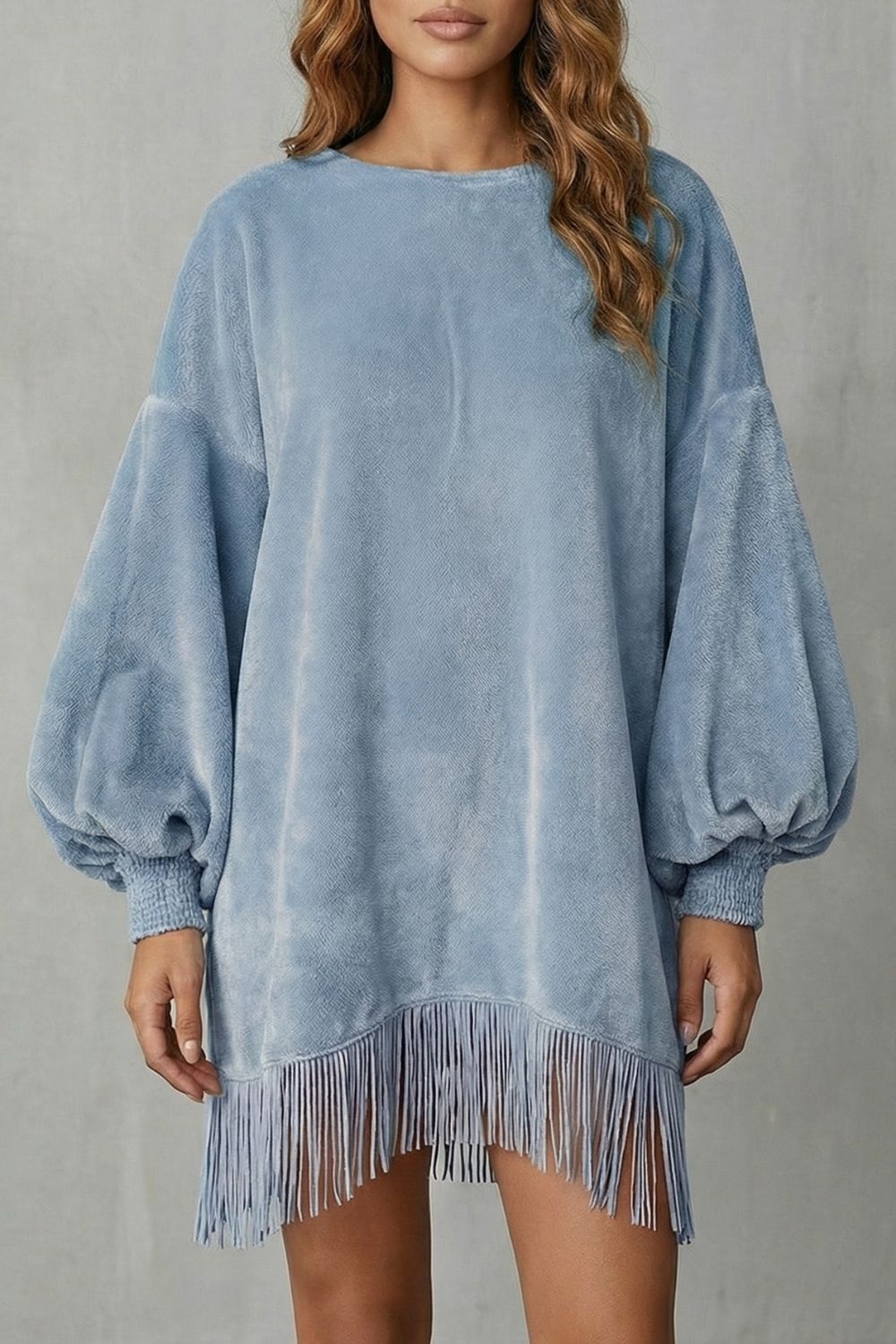 BELLURIE - MINIVESTIDO DE TERCIOPELO CON FLECOS