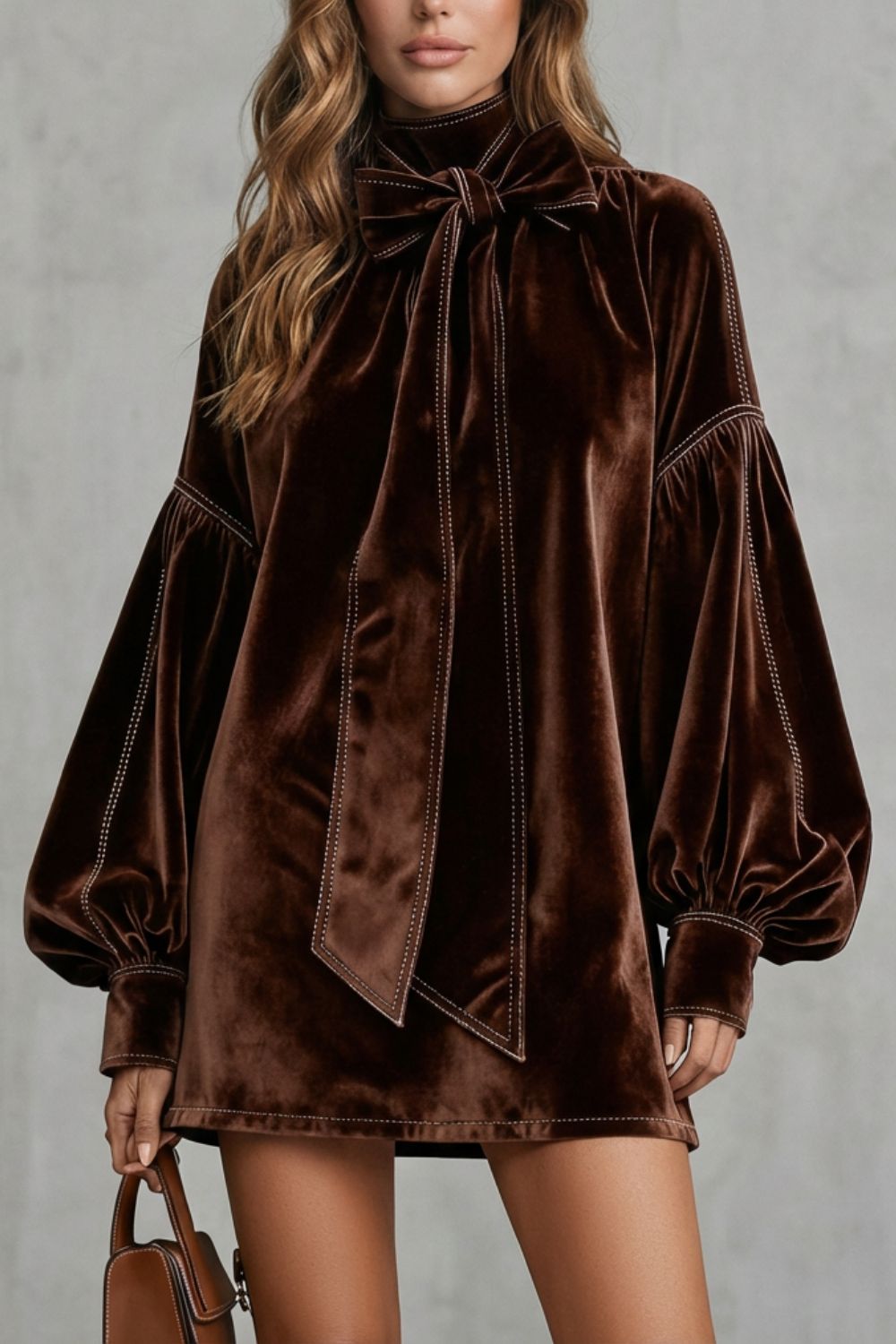 VELOURINE - MINIVESTIDO DE TERCIOPELO CON LAZO AL CUELLO