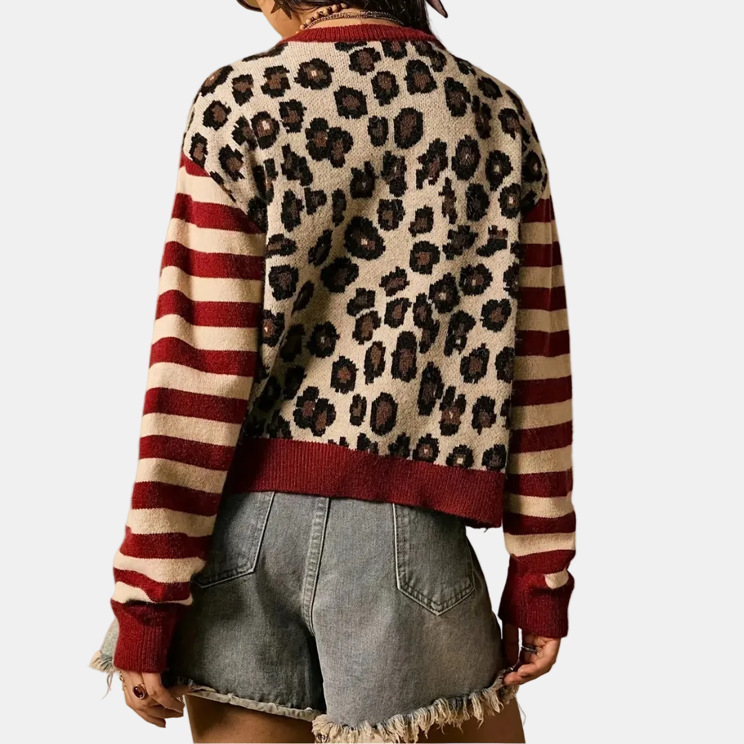 ODILE - CÁRDIGAN DE PUNTO ANIMAL PRINT CON MANGAS DE RAYAS