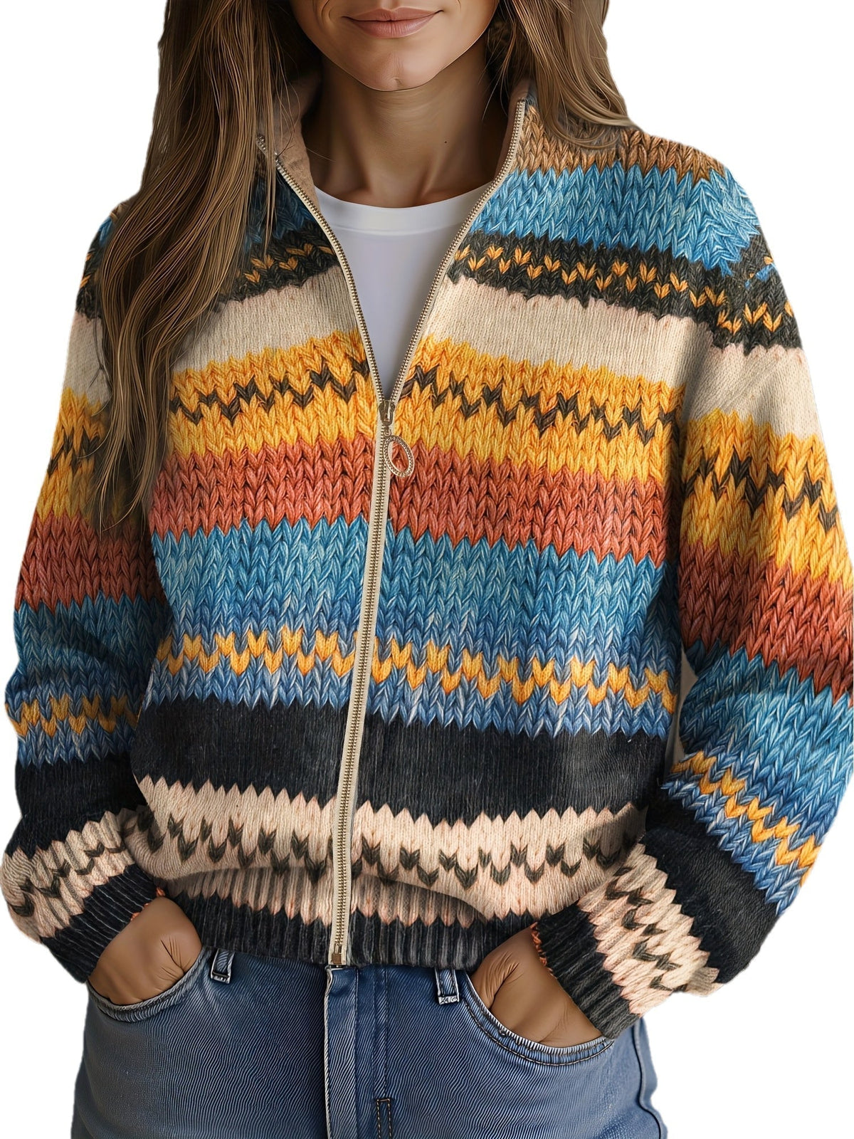 YSEULT - CÁRDIGAN MULTICOLOR DE RAYAS EN ZIGZAG